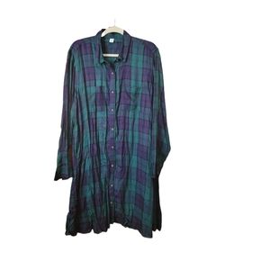 Old Navy blue green plaid long sleeve shirtdress XXL